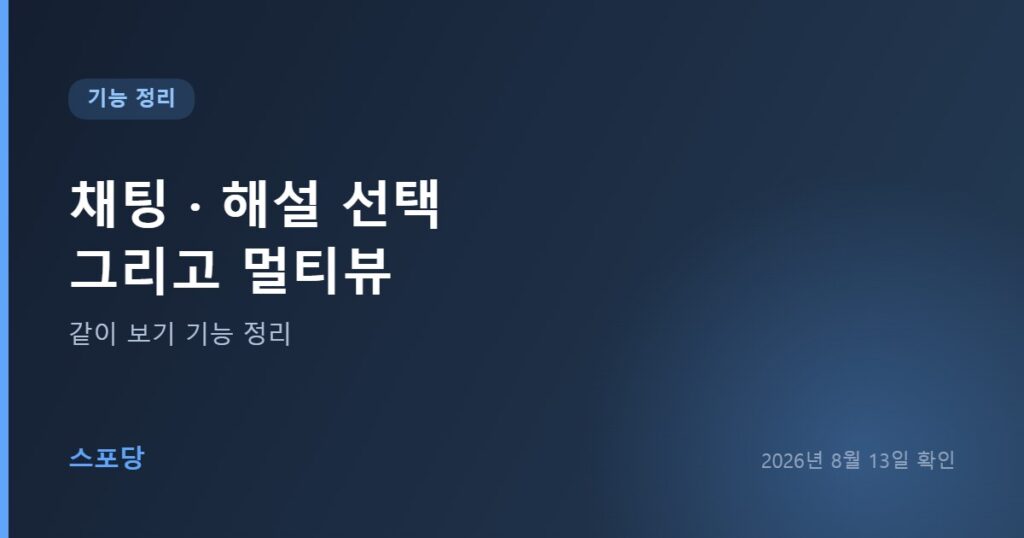 중계 플랫폼의 채팅 해설선택 멀티뷰 등 같이 보기 기능을 안내하는 이미지
