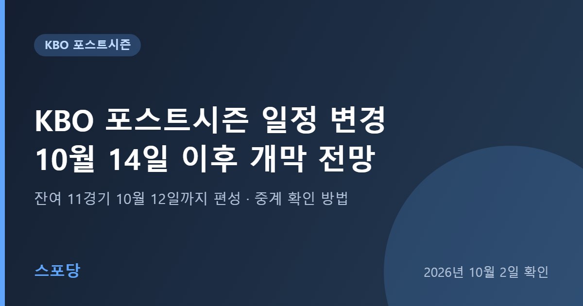 KBO 포스트시즌 일정 변경, 10월 14일 이후 개막 전망을 안내하는 스포당 대표 이미지